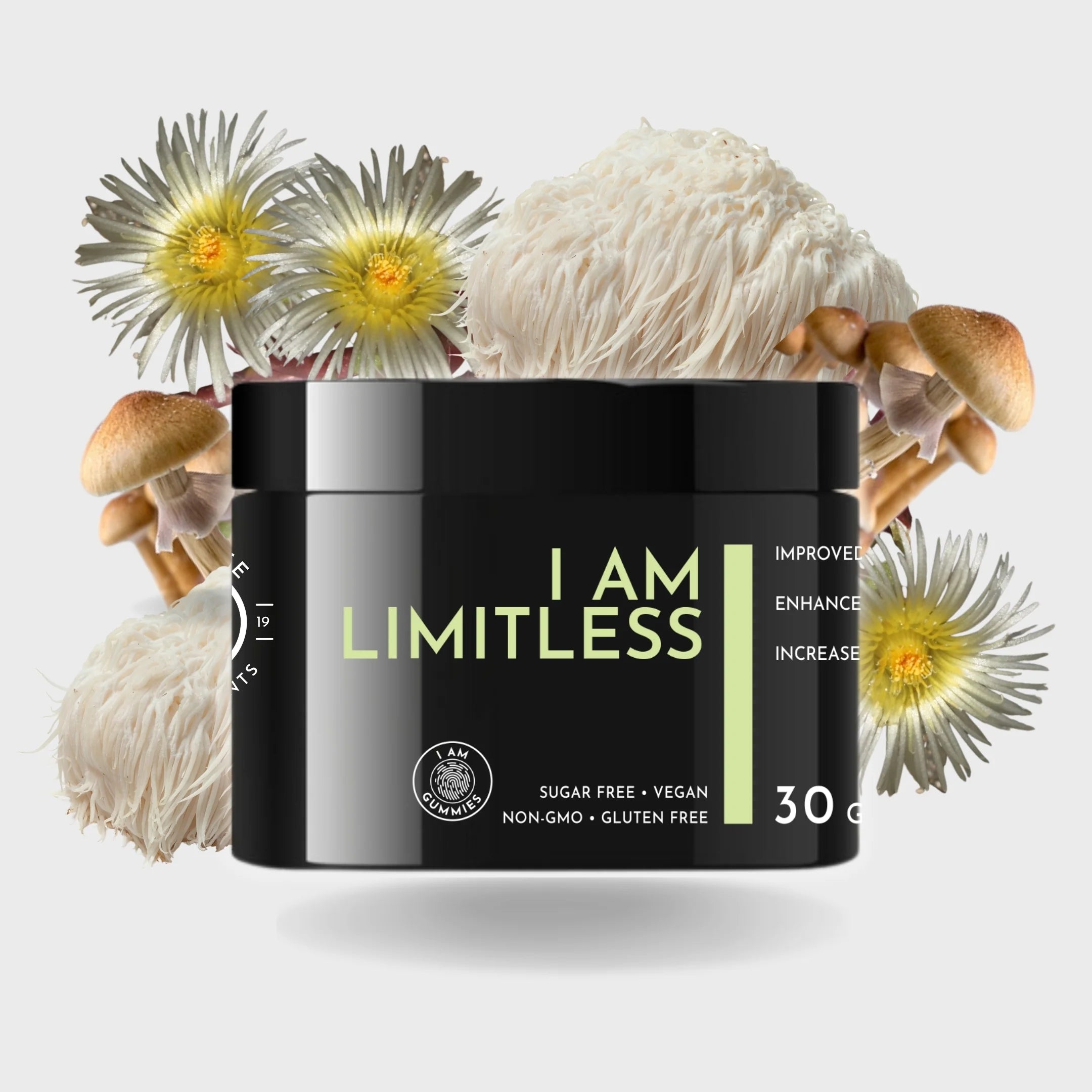 Stellenleaf I Am Limitless gummies styled with morning coffee and linen — daily cognitive wellness ritual