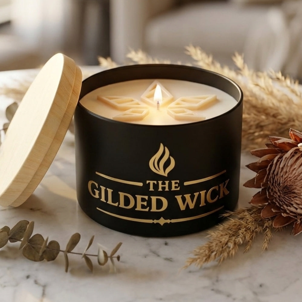 The Gilded Wick x Stellenleaf massage candle product shot — GMP Distillate infused luxury candle South Africa | Stellenleaf