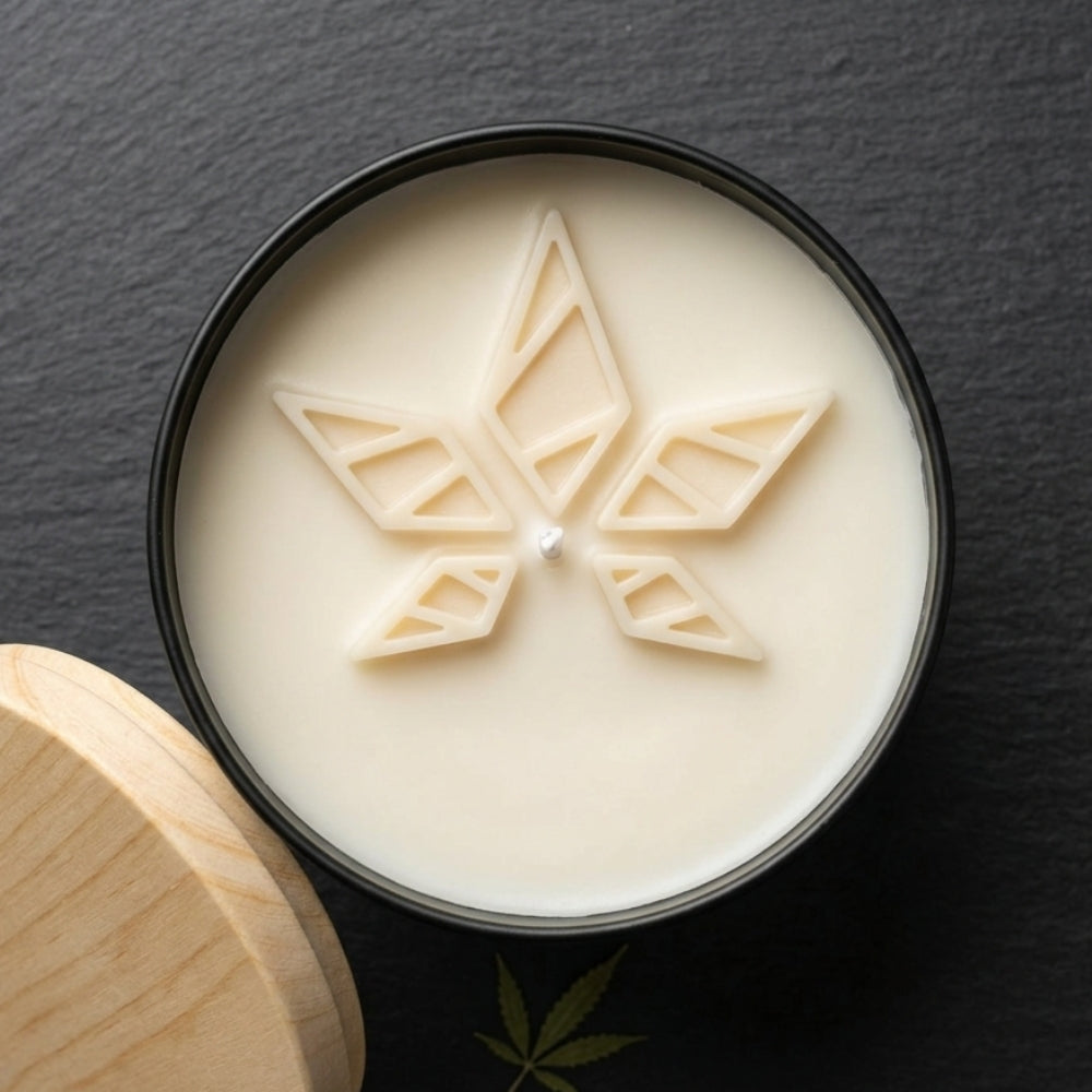 The Gilded Wick x Stellenleaf Oud and Musk massage candle lit — warm massage oil ritual | Stellenleaf